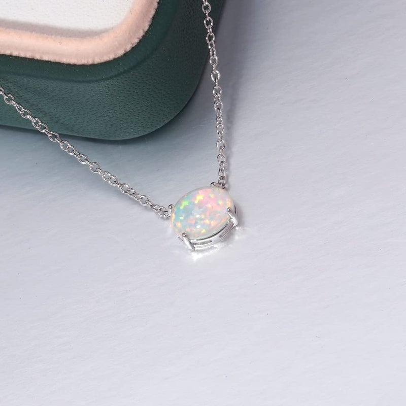 CiNily Opal Necklace Small Pendant Necklace 18K Wihte Gold Plated Gemstone Simple Necklace for Women Men - Image 2